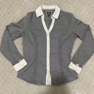 Express the Essential Gray and White Button-Up Shirt